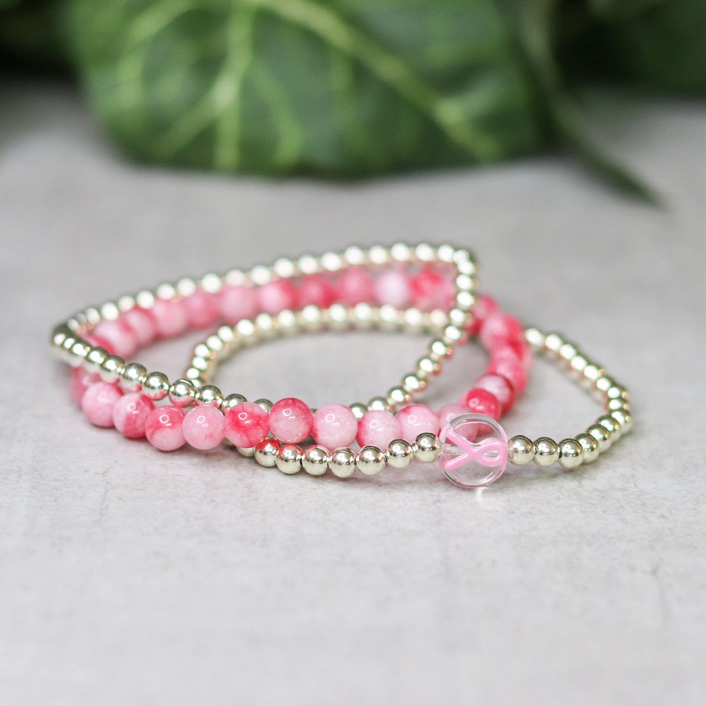 Pink Ribbon Bracelet Stack