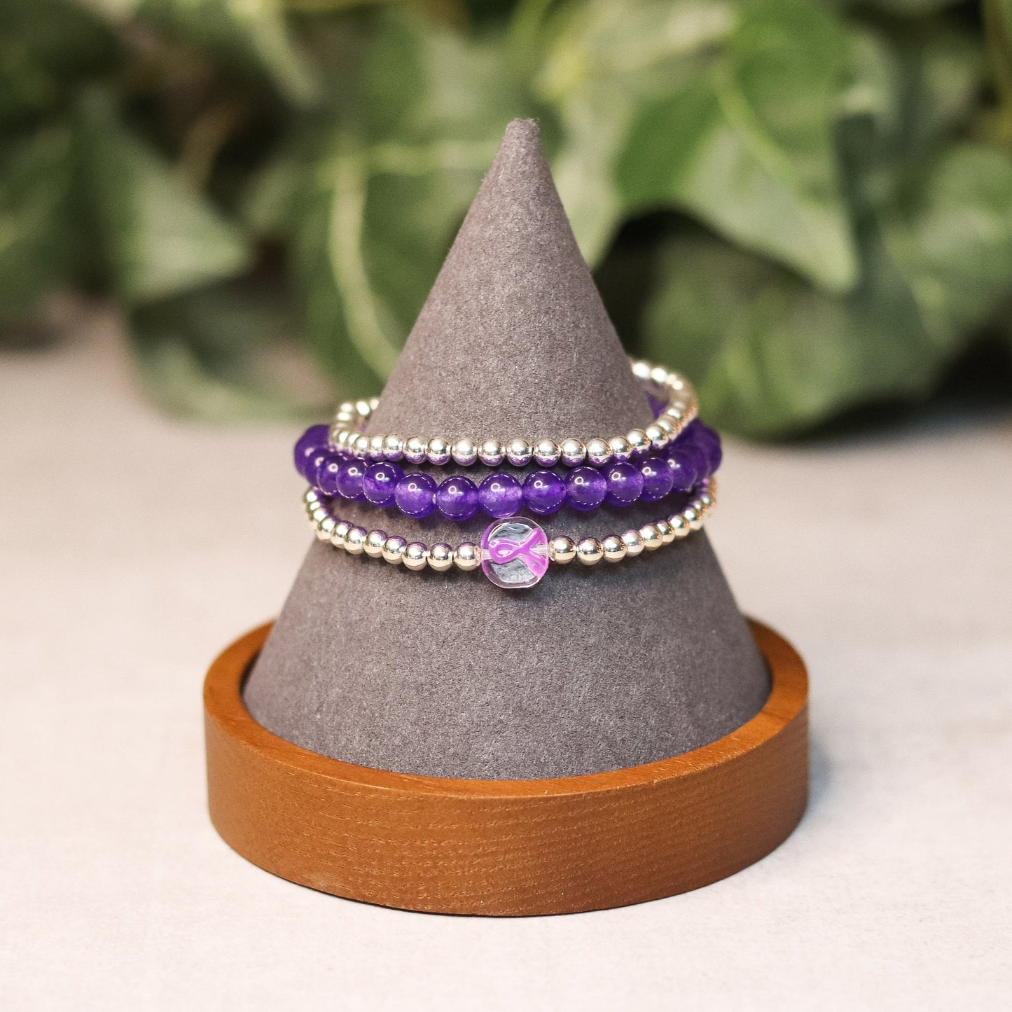 Purple Ribbon Bracelet Stack