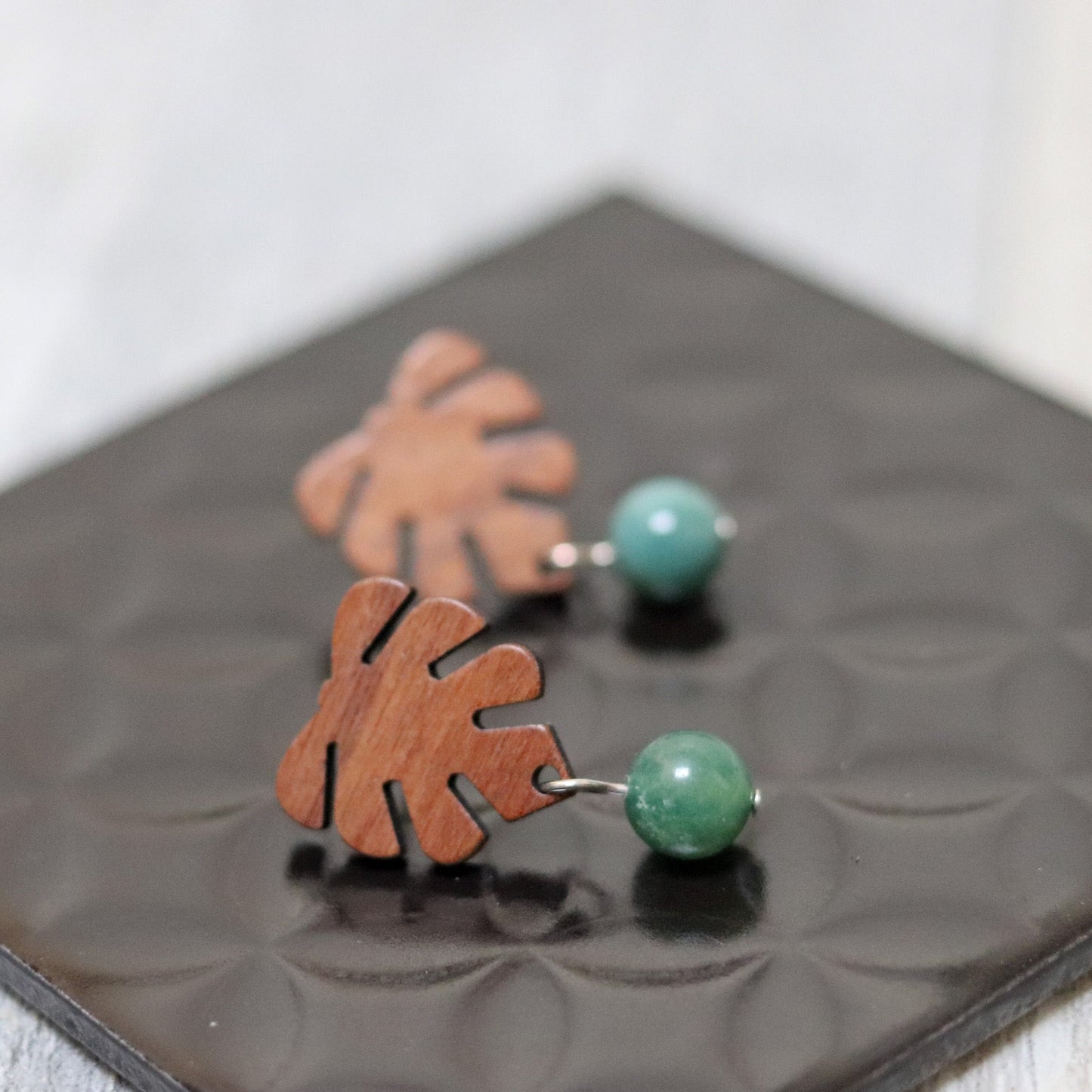 Indian Agate Monstera Earrings