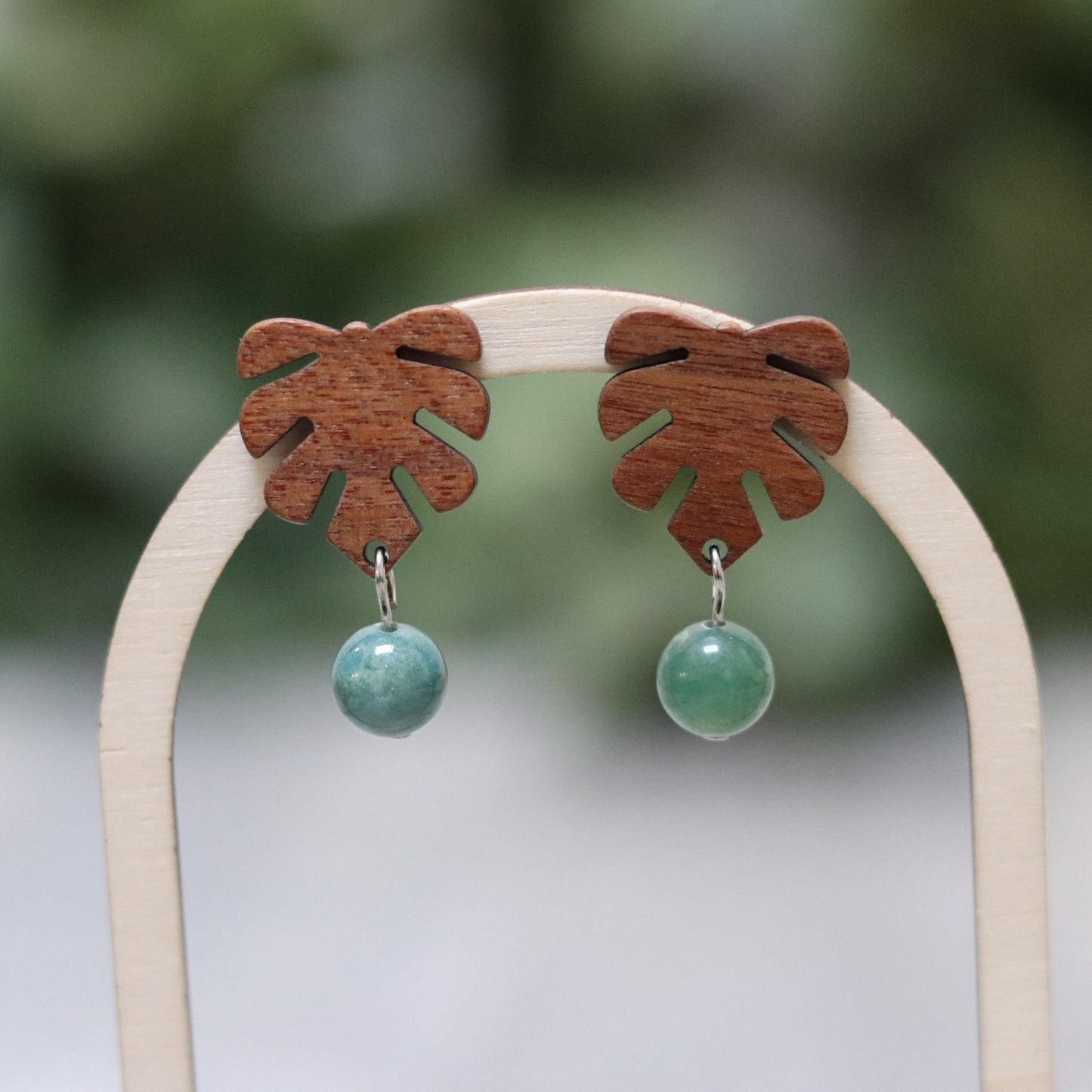Indian Agate Monstera Earrings
