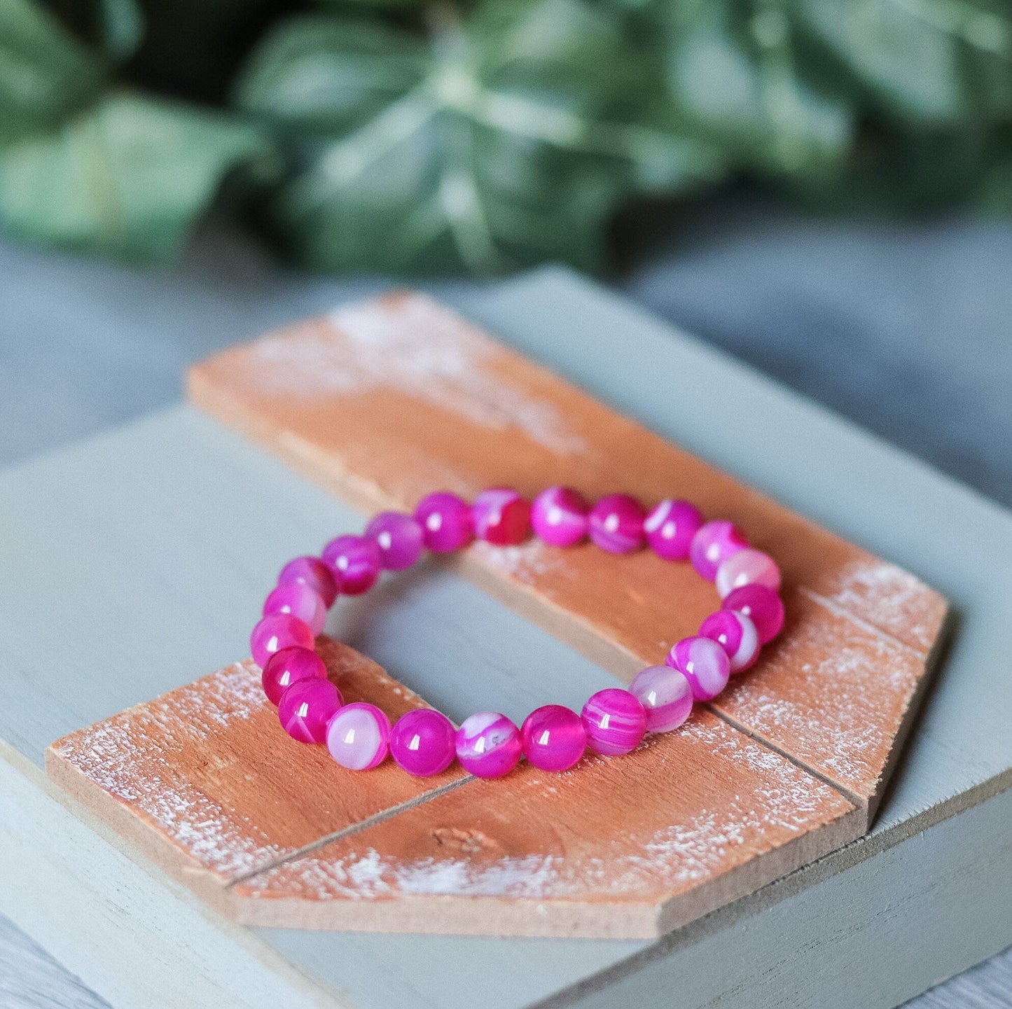 Pink Stripe Agate Bracelet