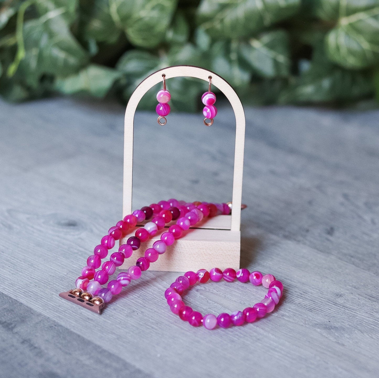 Pink Stripe Agate Bracelet