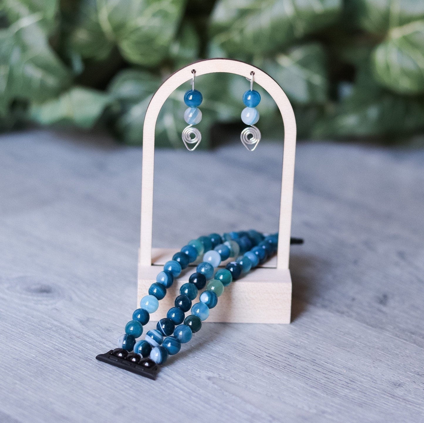 Blue Stripe Agate Earrings