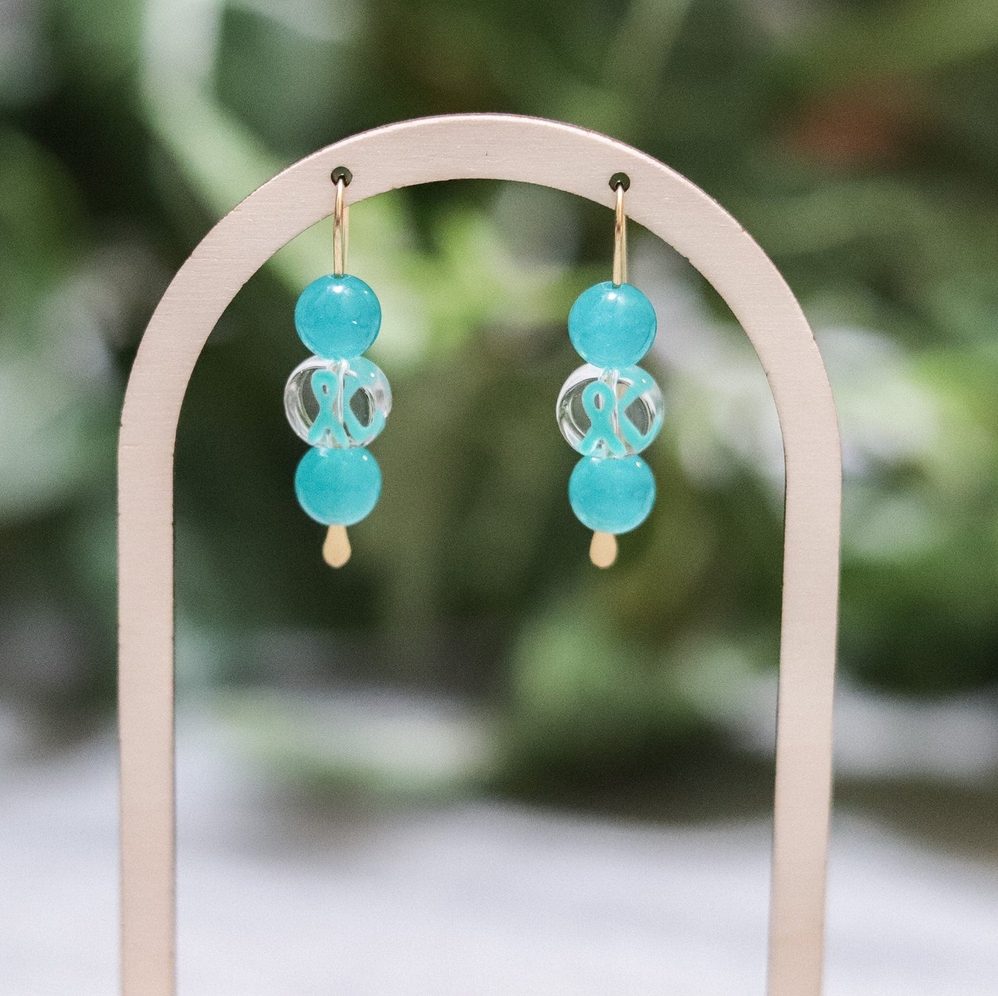 Teal Ribbon Earrings