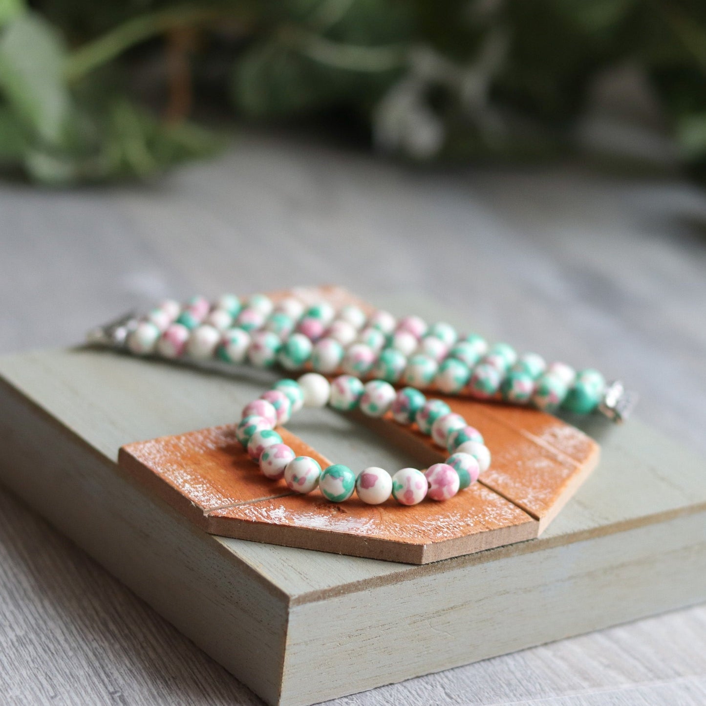 Rain Flower Pink & Green Jade Watchband