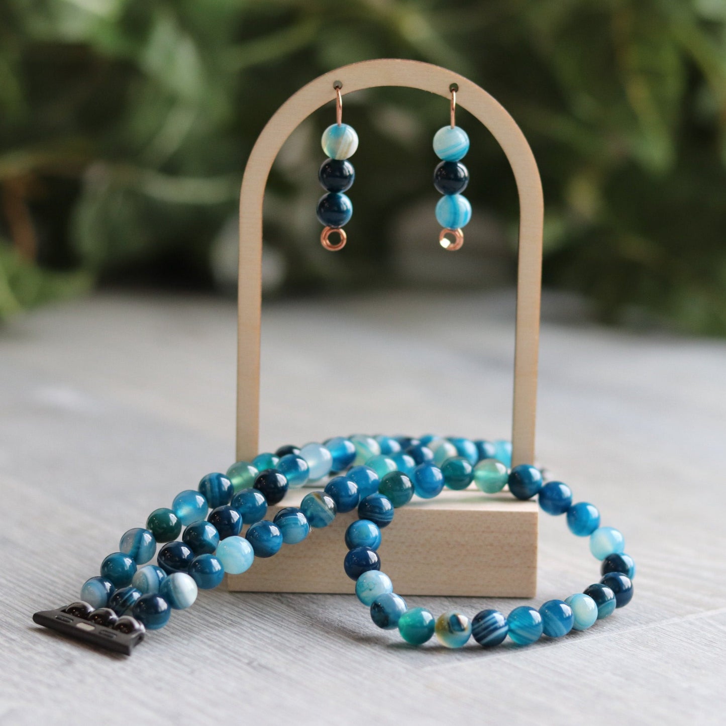 Blue Stripe Agate Earrings