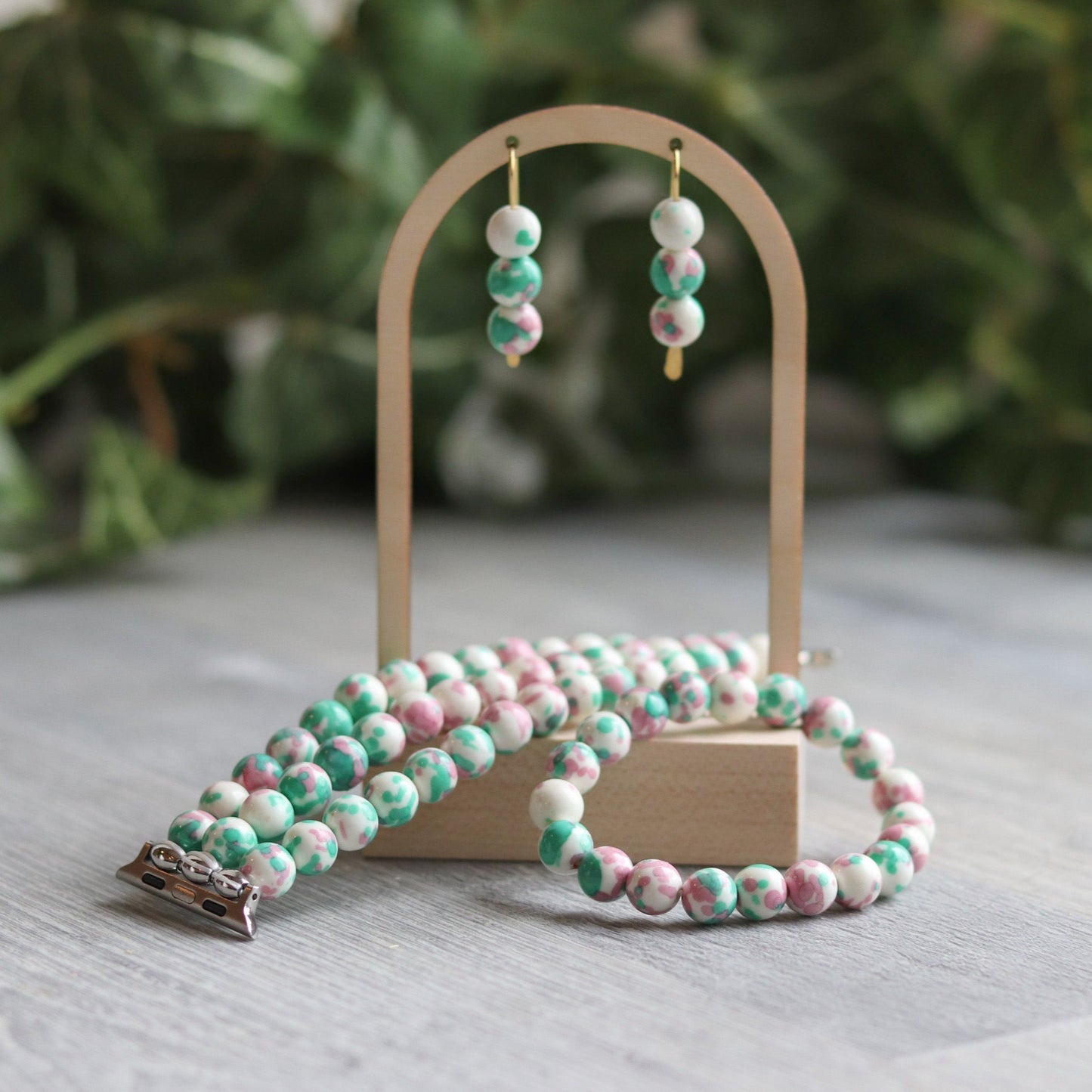 Rain Flower Pink & Green Jade Bracelet