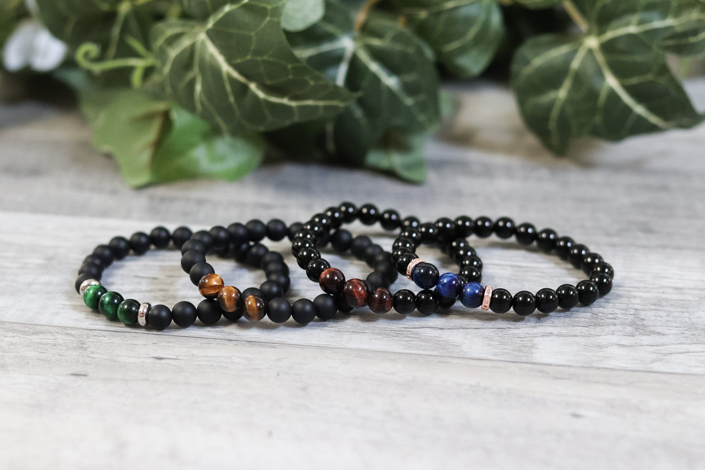 Tigers Eye and Onyx Beaded Bracelet