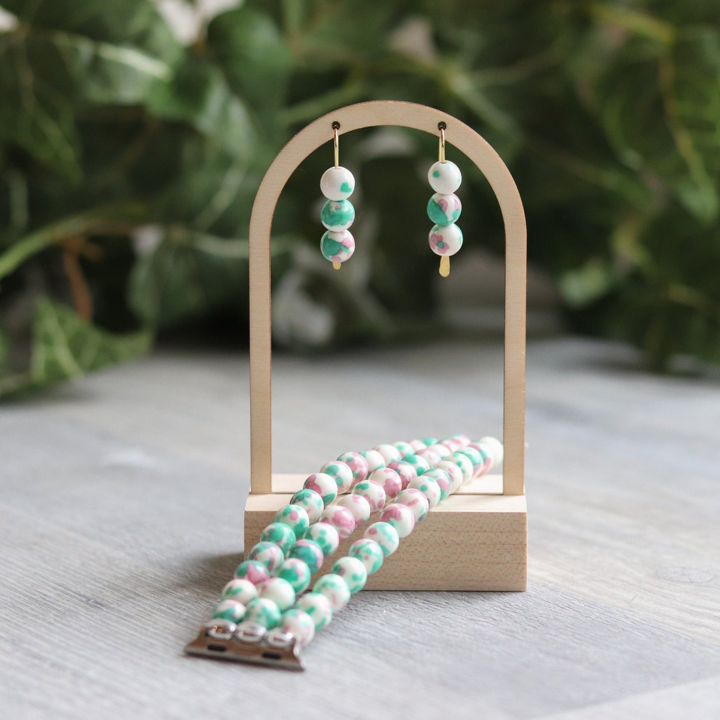 Rain Flower Pink & Green Jade Earrings