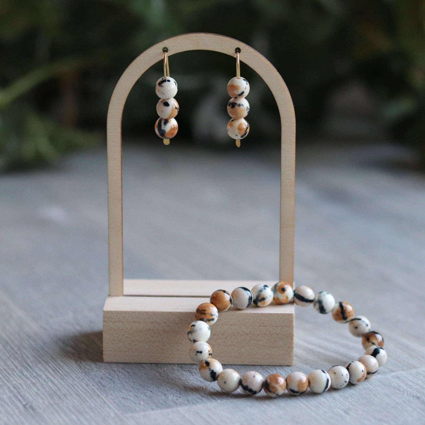 Rain Flower Coffee Jade Earrings