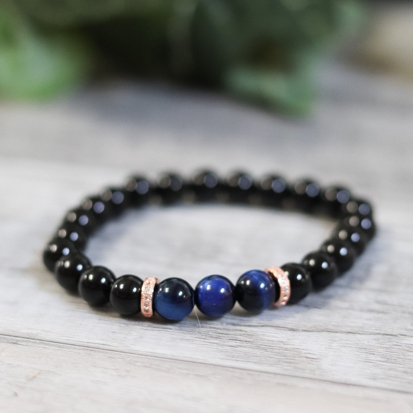 Tigers Eye and Onyx Beaded Bracelet
