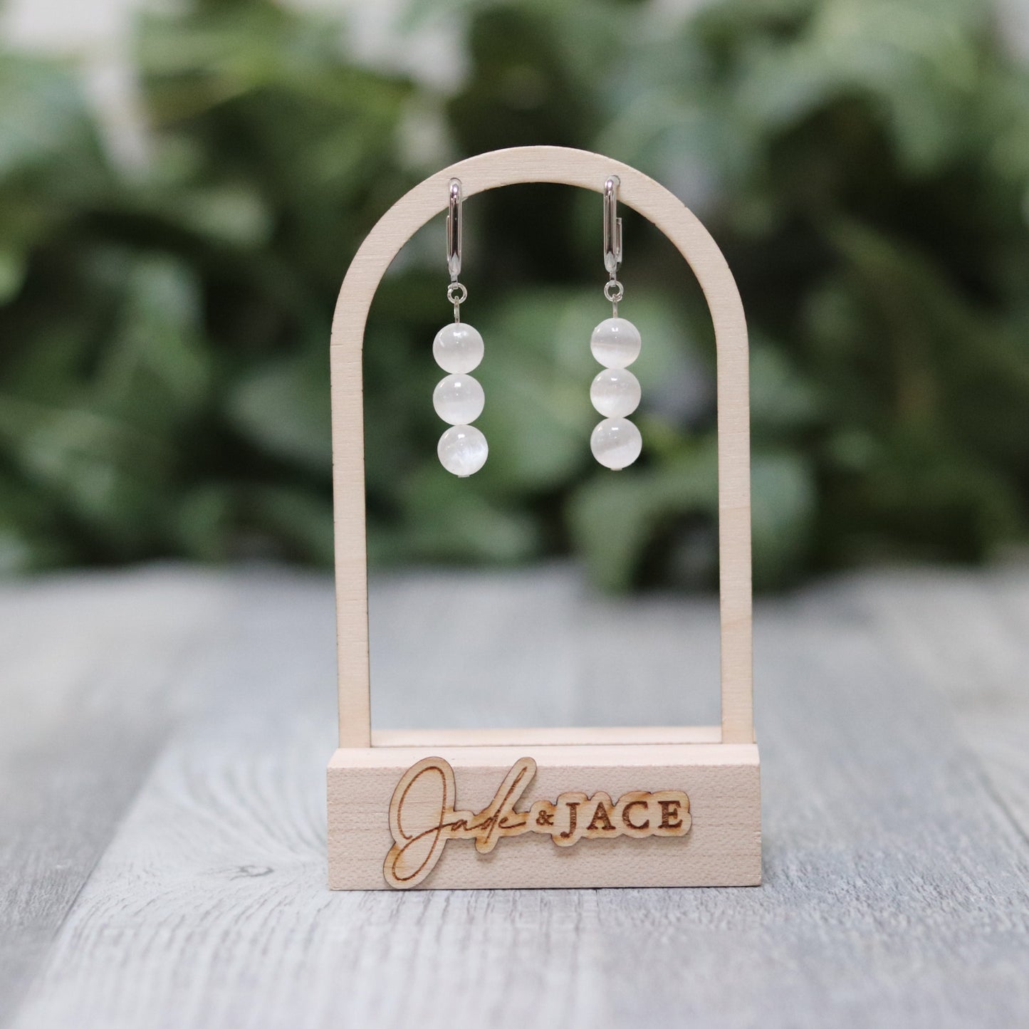 White Cat Eye Selenite Earrings