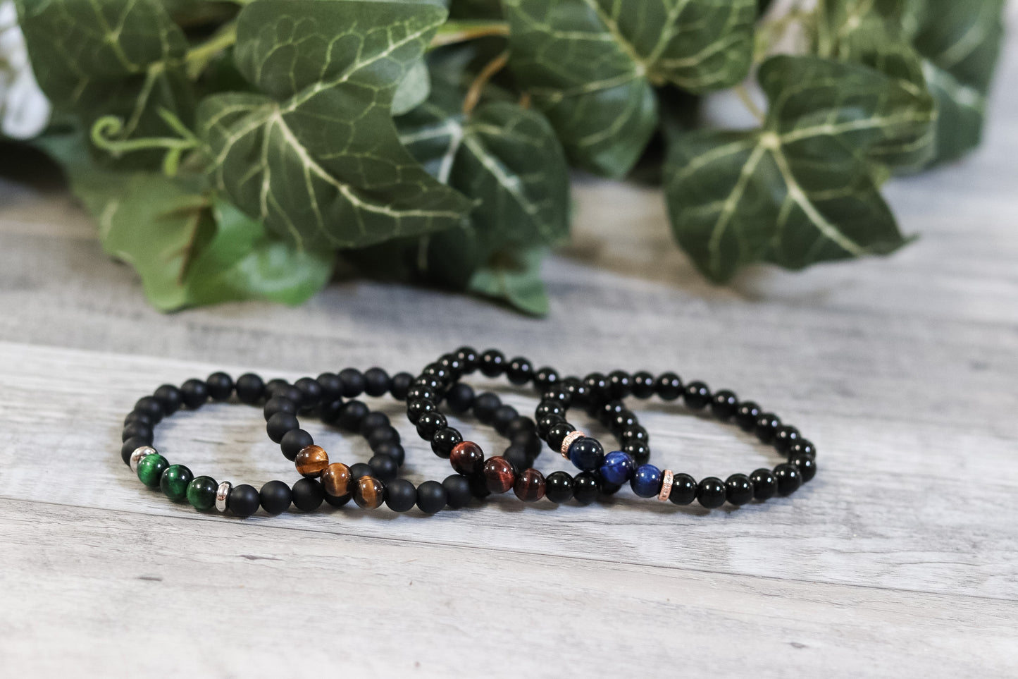Tigers Eye and Onyx Beaded Bracelet