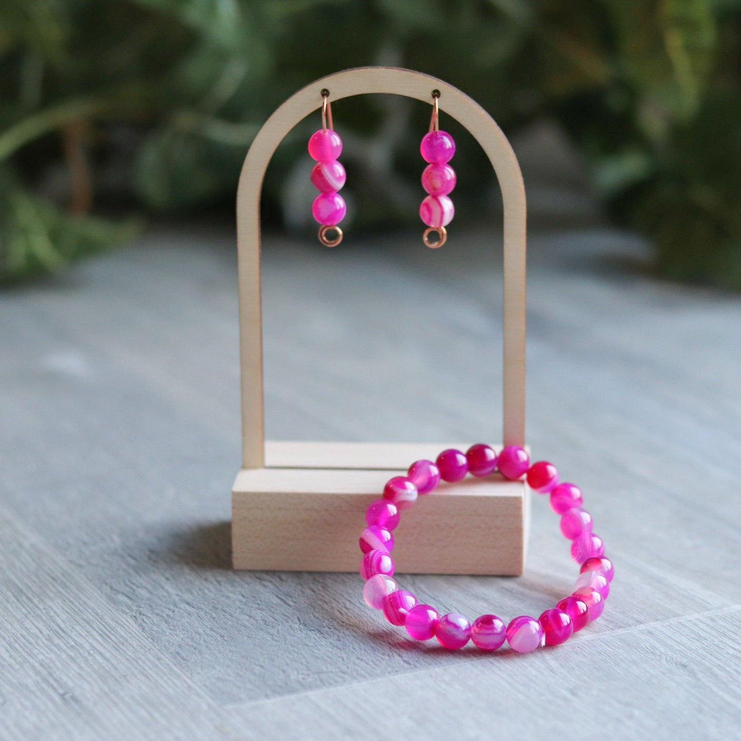 Pink Stripe Agate Bracelet