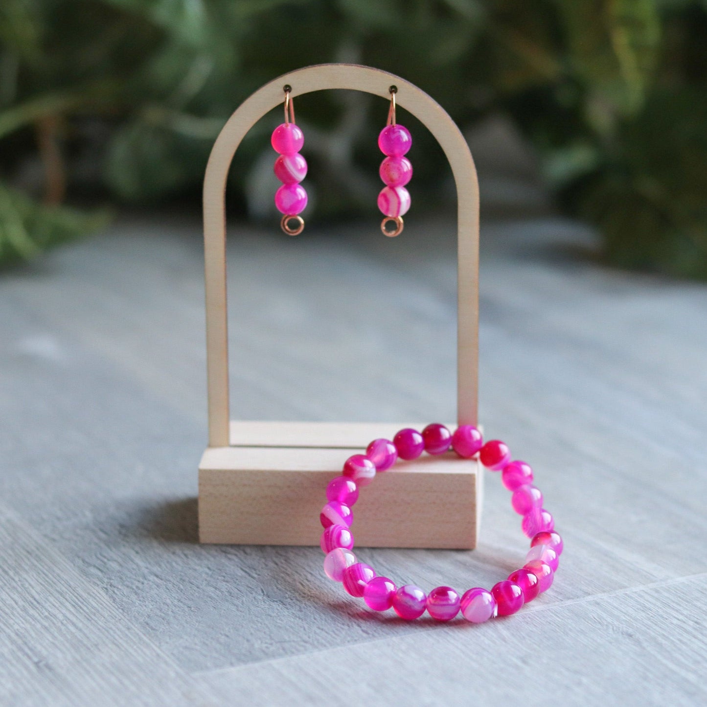 Pink Stripe Agate Earrings