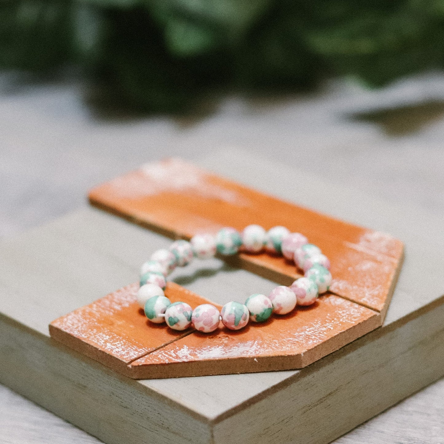 Rain Flower Pink & Green Jade Bracelet