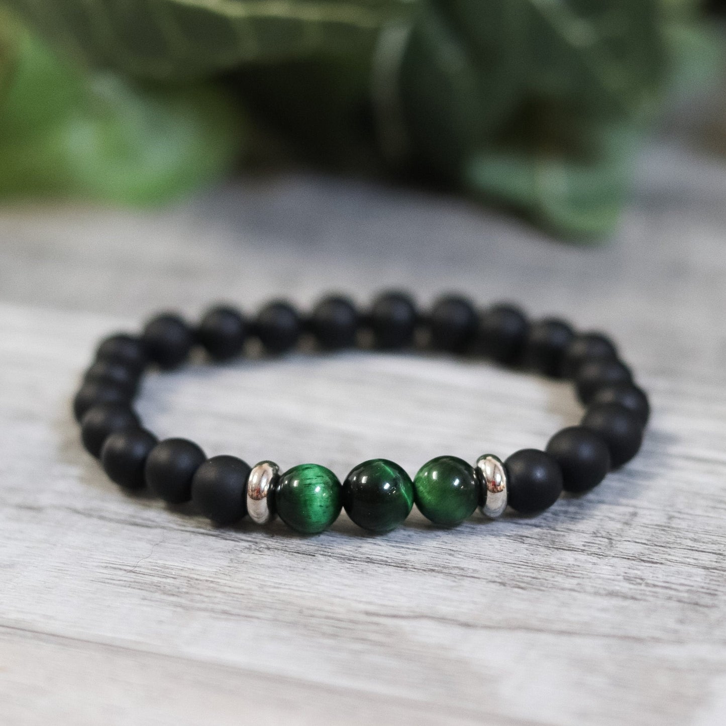 Tigers Eye and Onyx Beaded Bracelet