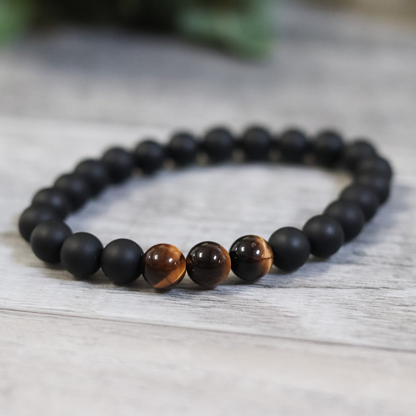 Tigers Eye and Onyx Beaded Bracelet