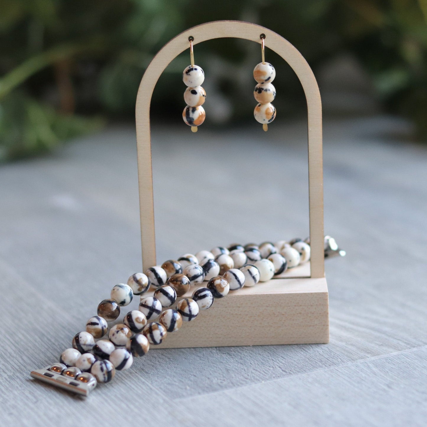 Rain Flower Coffee Jade Earrings