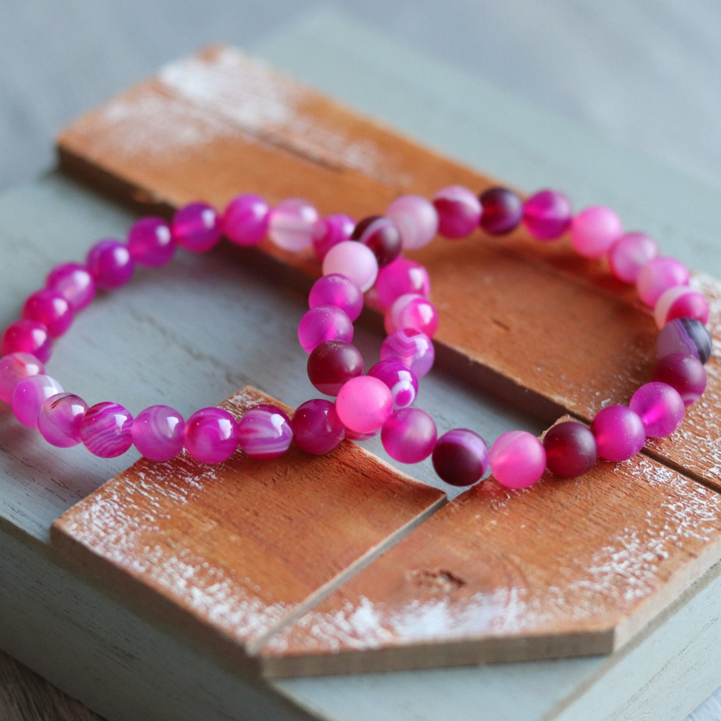 Pink Stripe Agate Bracelet