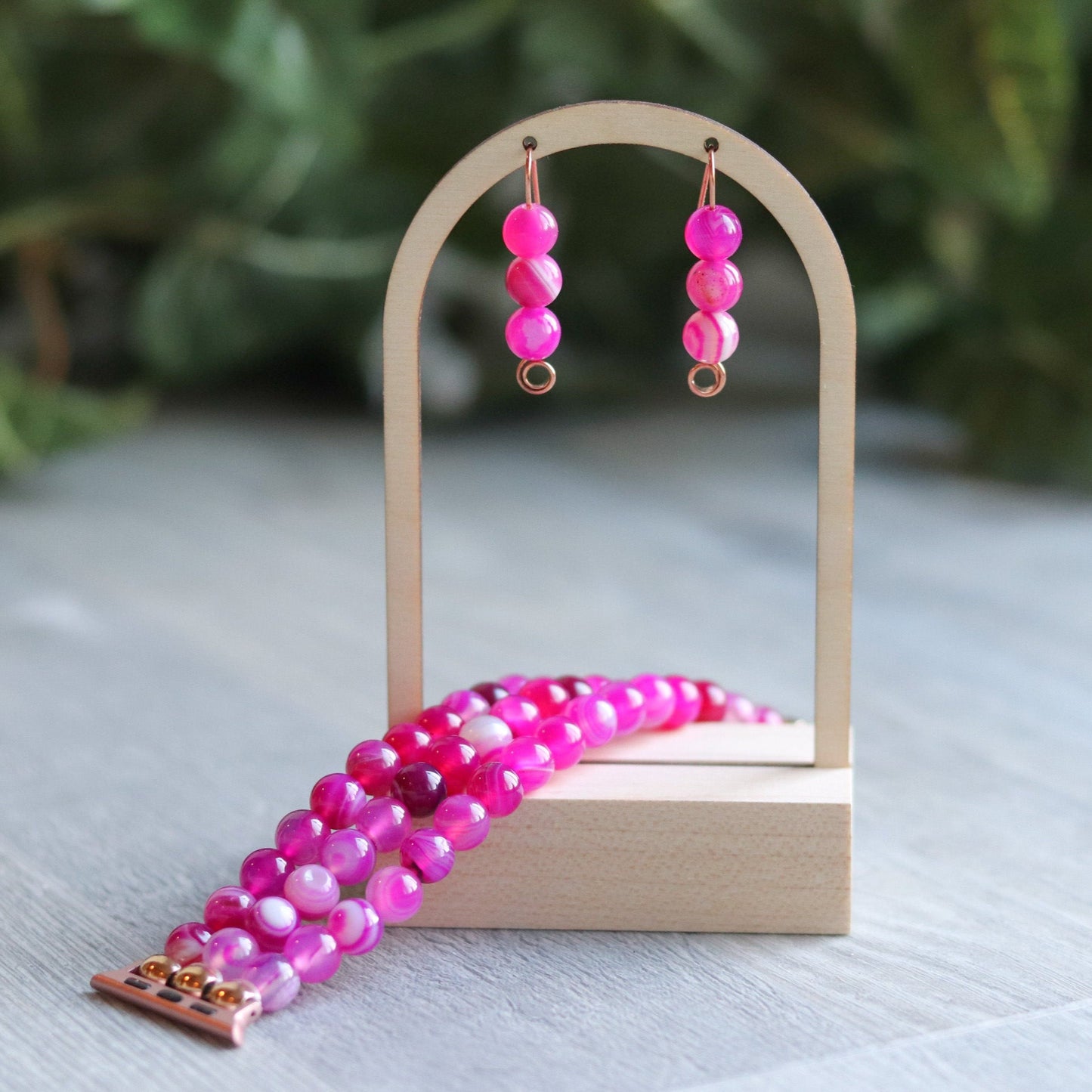 Pink Stripe Agate Earrings
