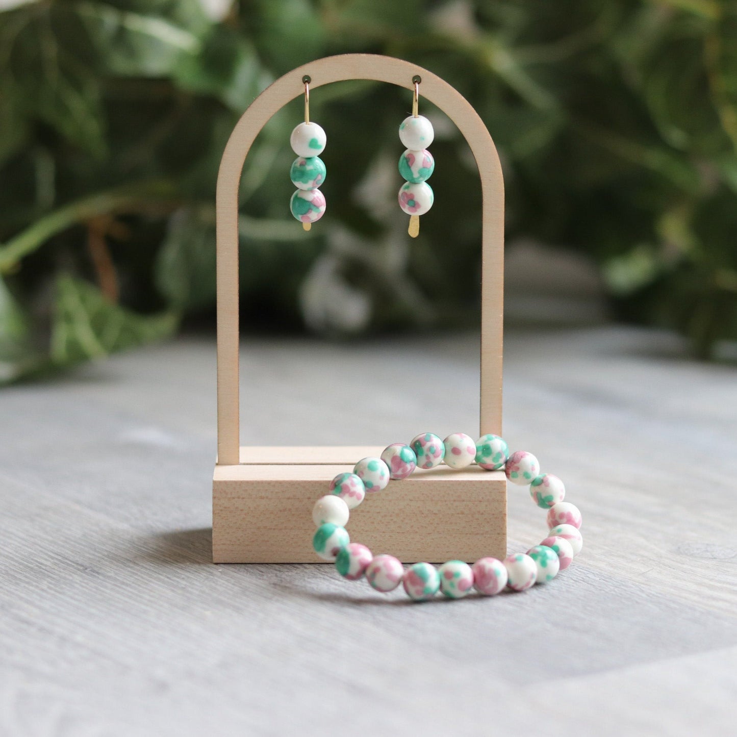 Rain Flower Pink & Green Jade Bracelet